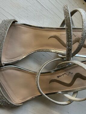 Nina Shoes Silver Crystal Ankle-Strap Heels